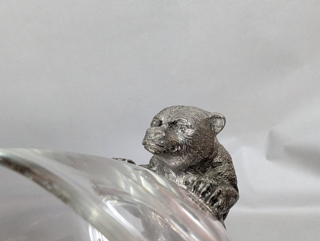 Van Haute Belgian .950 Silver Bear Candy Dish with Glass Bowl Collectible Decor - 6