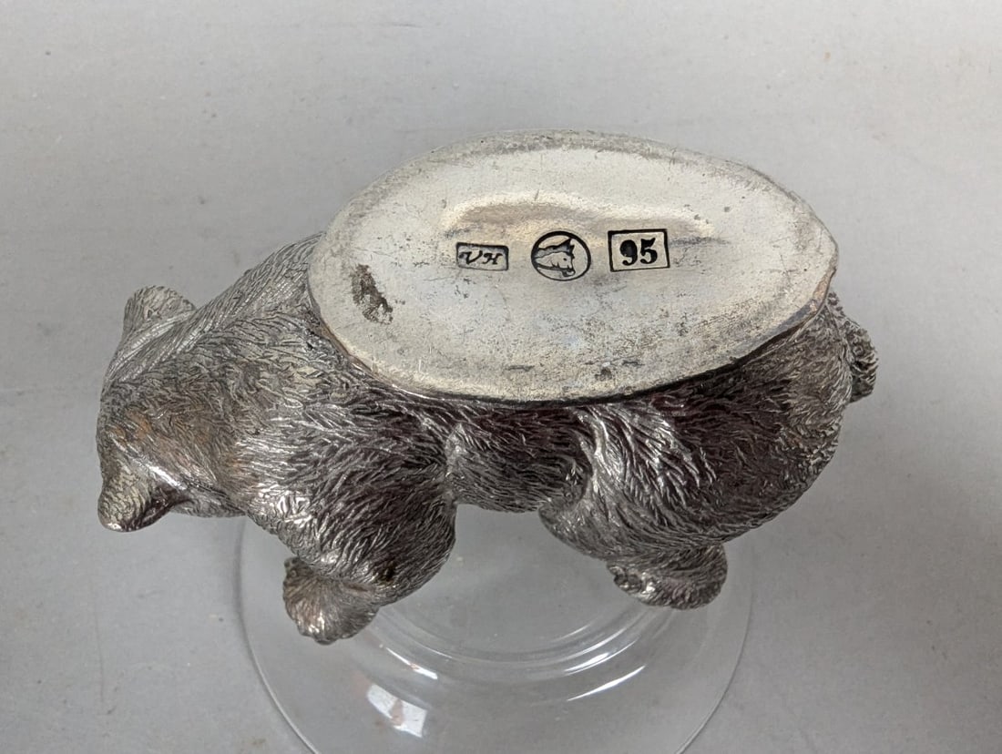Van Haute Belgian .950 Silver Bear Candy Dish with Glass Bowl Collectible Decor - 7