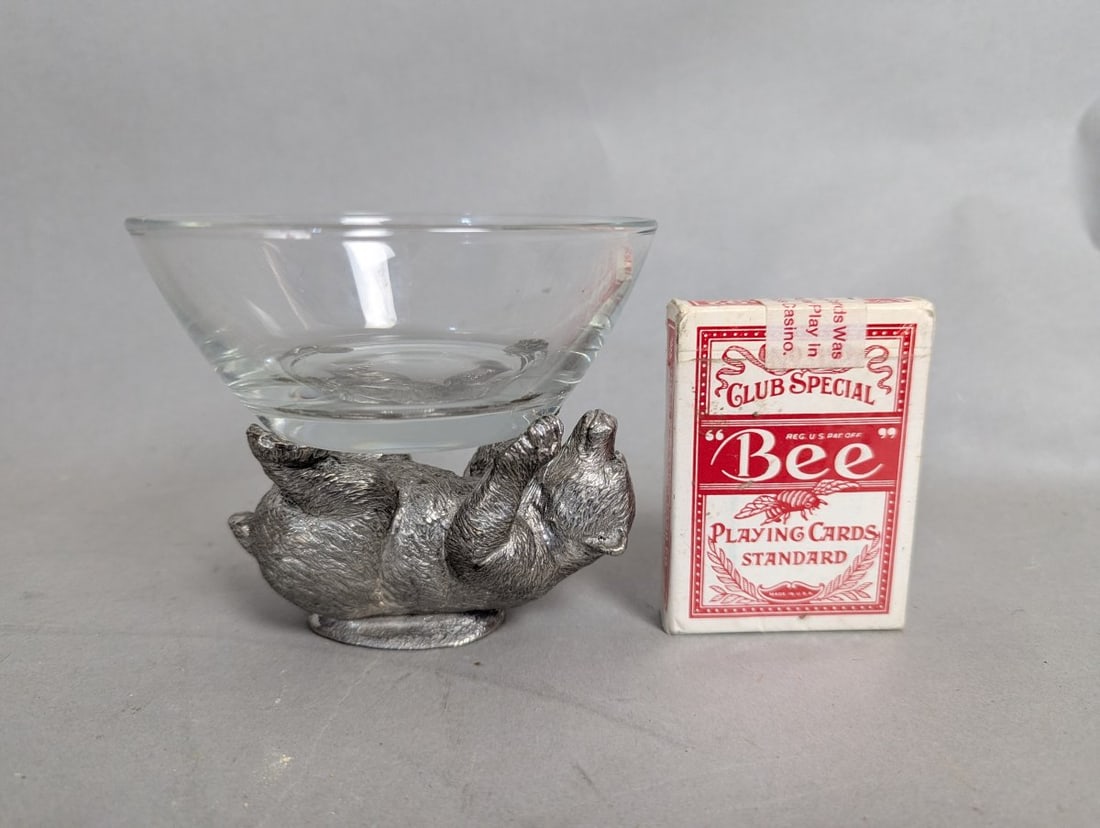 Van Haute Belgian .950 Silver Bear Candy Dish with Glass Bowl Collectible Decor - 8