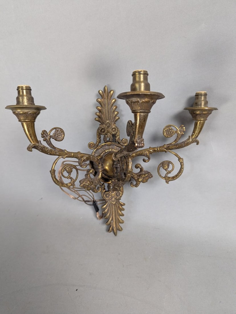 Vintage Rococo Revival Three-Arm Wall Sconce Ornate Antique Lighting Collector's Piece: **Important** Please read below description on how to avoid high shipping costs. Discover this stunning Vintage Rococo Revival Three-Arm Wall Sconce, perfect for collectors and antique enthusiasts. Me
