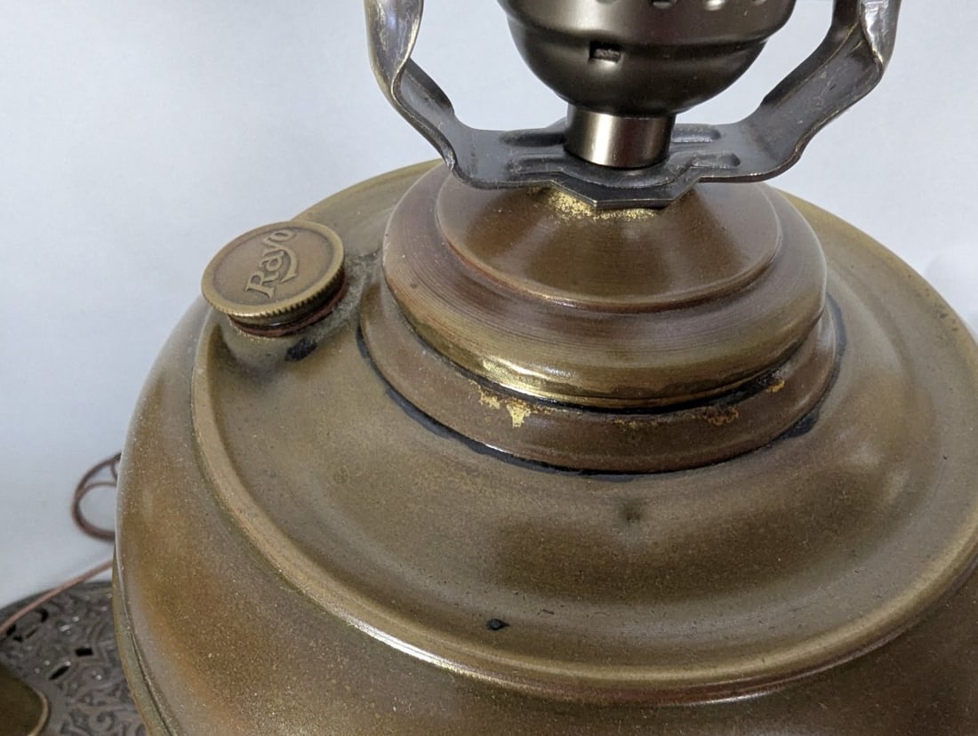 Antique Rayo Converted Electric Table Lamp Pair with Ornate Cast Iron Base - 4