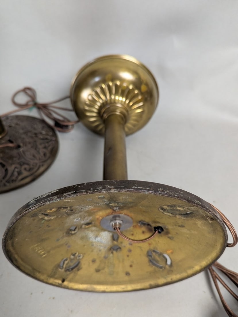 Antique Rayo Converted Electric Table Lamp Pair with Ornate Cast Iron Base - 6