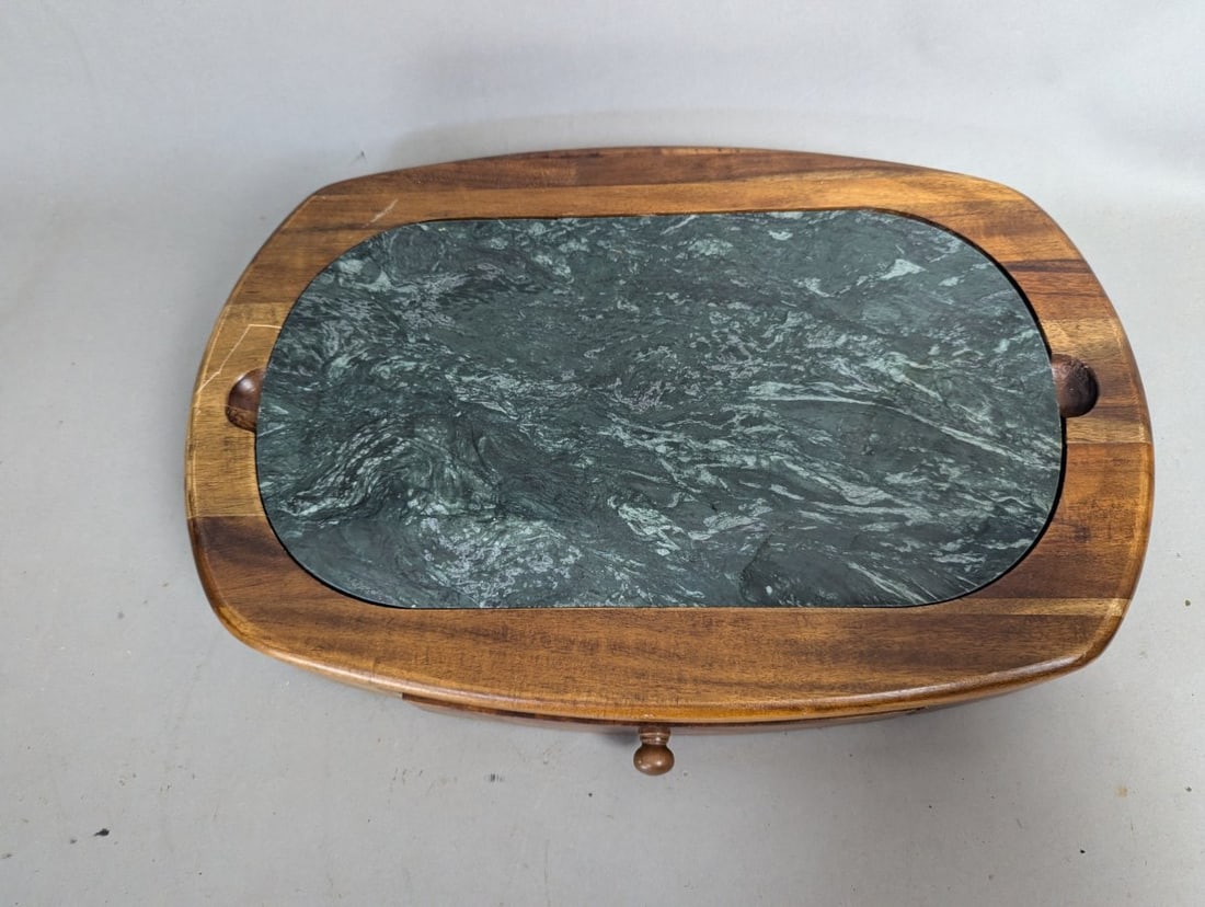 Vintage Mid-Century Modern Wood and Marble Cheese Board Set with Utensils and Drawer - 2