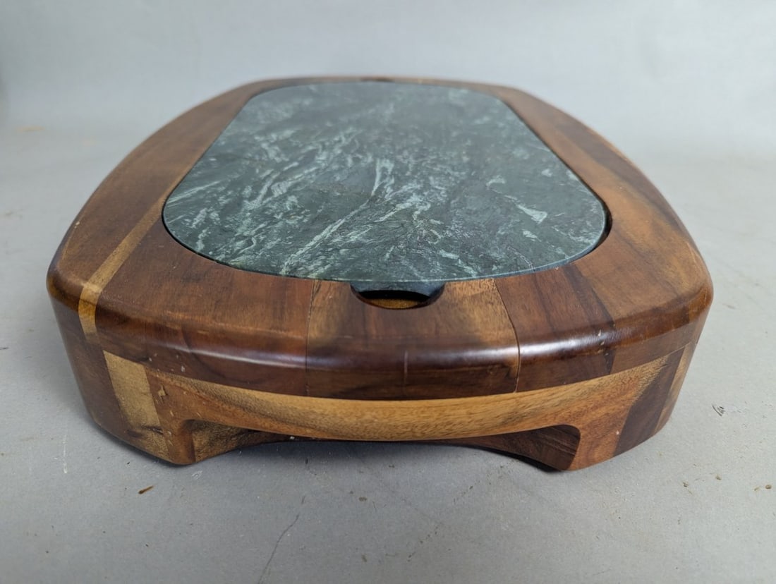 Vintage Mid-Century Modern Wood and Marble Cheese Board Set with Utensils and Drawer - 3