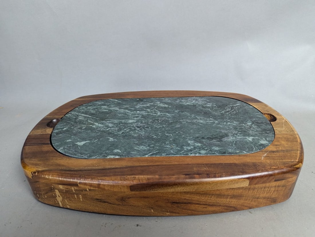 Vintage Mid-Century Modern Wood and Marble Cheese Board Set with Utensils and Drawer - 4