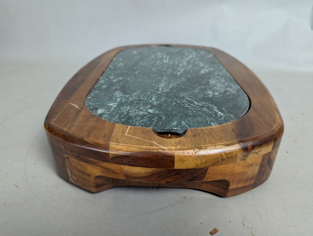Vintage Mid-Century Modern Wood and Marble Cheese Board Set with Utensils and Drawer - 5