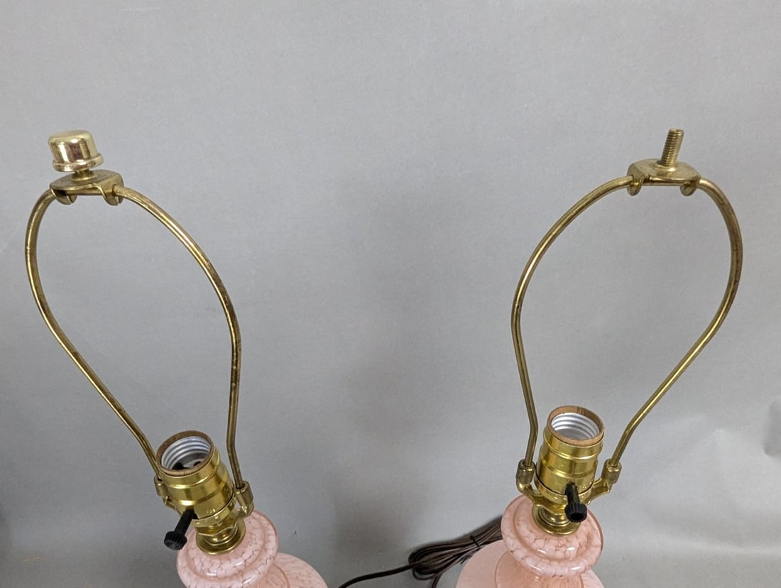 Mid-Century Pink Spatter Glass Table Lamps Pair Vintage Working Condition - 5