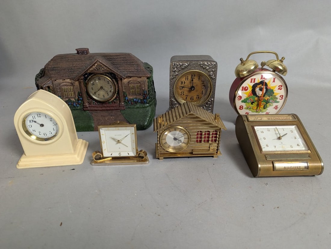 Vintage Wind Up Clock Lot of 7 for Collectors and Repair - Unique Decorative Clocks (1 of 10)