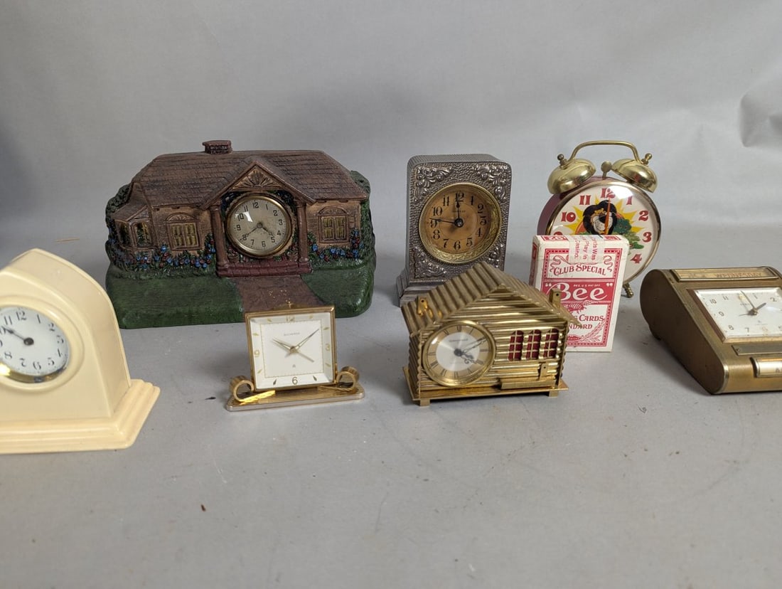 Vintage Wind Up Clock Lot of 7 for Collectors and Repair - Unique Decorative Clocks - 9