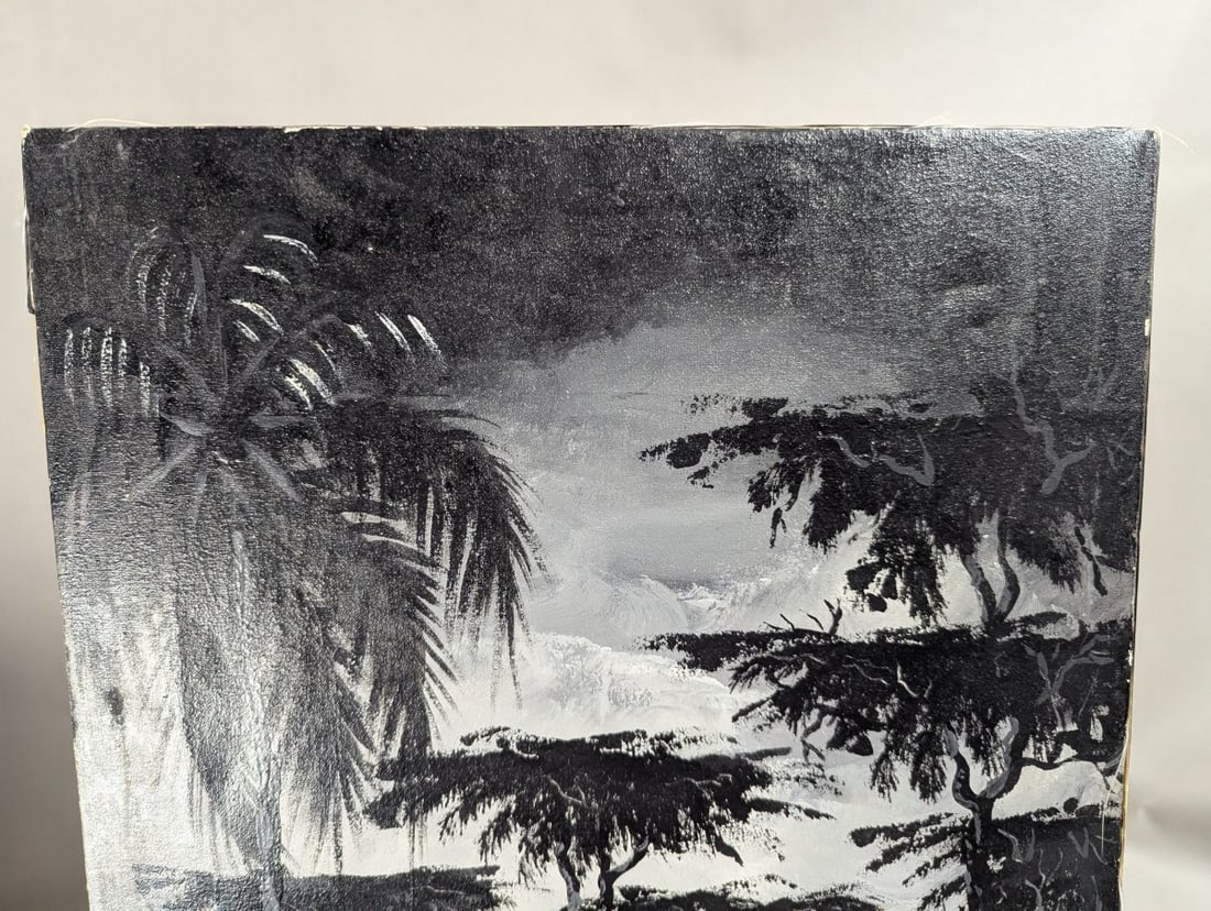 H Dieudonne Signed Haitian Silhouette Art Oil on Canvas Tropical Scene 15x26 - 2