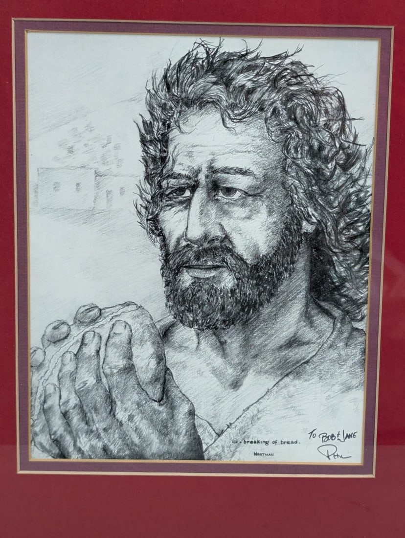 Signed Peter Hortman Print Breaking of Bread Framed Artwork of Jesus Christ - 2
