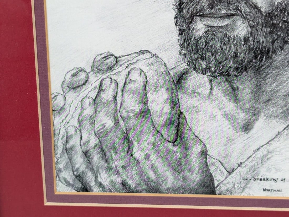 Signed Peter Hortman Print Breaking of Bread Framed Artwork of Jesus Christ - 7