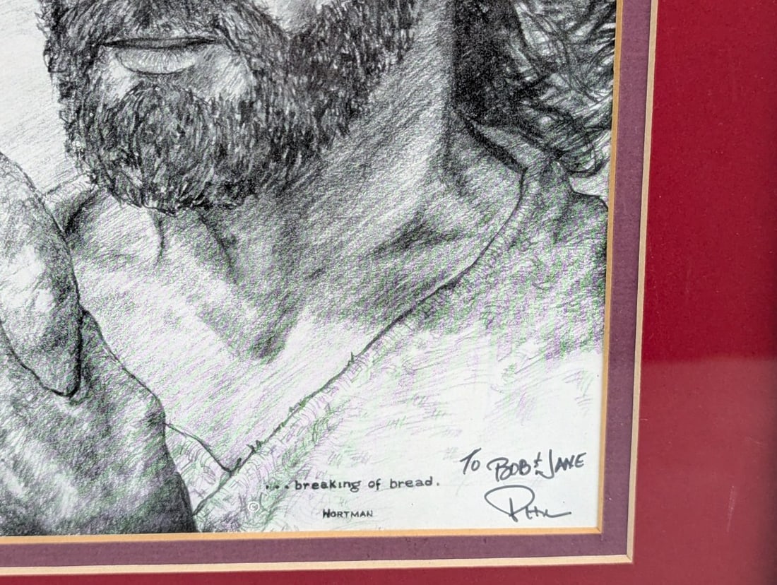 Signed Peter Hortman Print Breaking of Bread Framed Artwork of Jesus Christ - 8