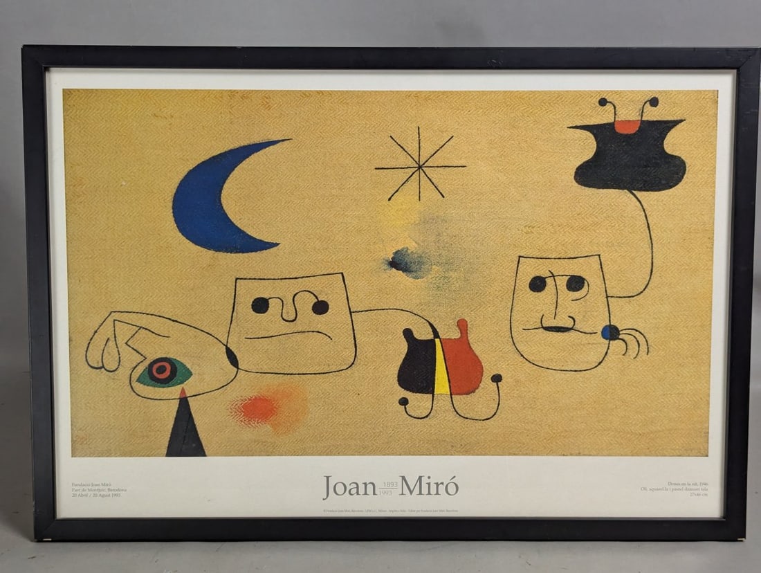 Joan Miro Exhibition Poster Dones en la Nit 1993 Framed Artwork Fundacio Miro: **Important** Please read below description on how to avoid high shipping costs. Bid now on this stunning Joan MirÃ³ 'Dones en la nit' 1993 exhibition poster, framed under glass and