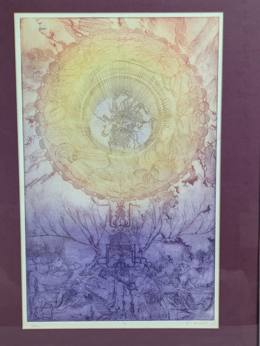 Josip Hlas Surrealist Art Limited Edition Etching 'The Key' 1973 Beautifully Framed - 2