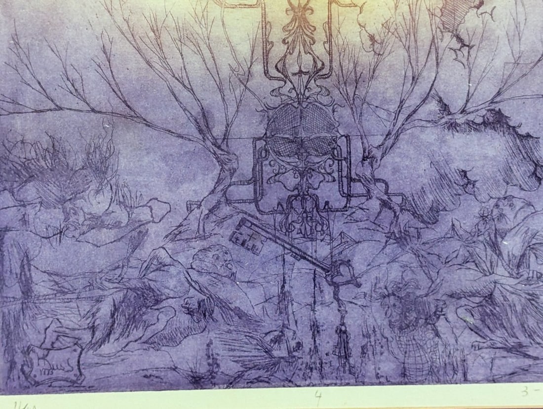 Josip Hlas Surrealist Art Limited Edition Etching 'The Key' 1973 Beautifully Framed - 7