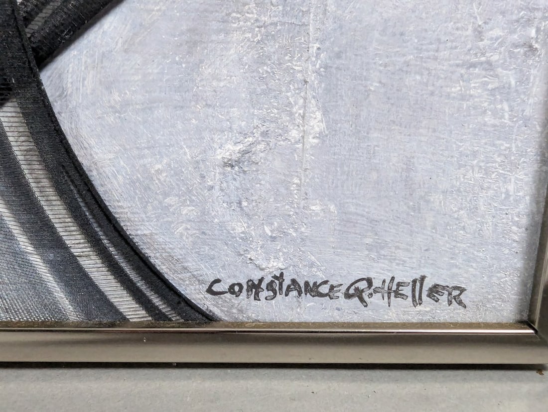 Constance R Heller Signed Mixed Media Painting with Fabric Overlay Abstract Art - 10
