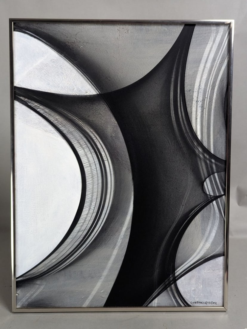 Constance R Heller Signed Mixed Media Painting with Fabric Overlay Abstract Art (1 of 13)