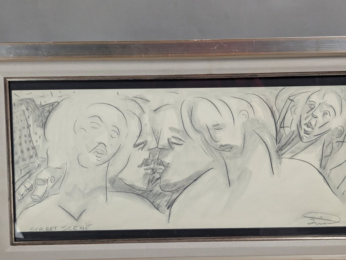 Fried Signed Modernist Drawing Street Scene Framed Art Unique Expressionist Style - 2