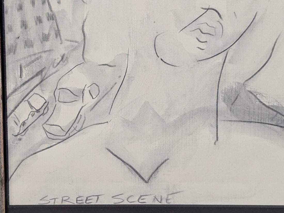 Fried Signed Modernist Drawing Street Scene Framed Art Unique Expressionist Style - 6