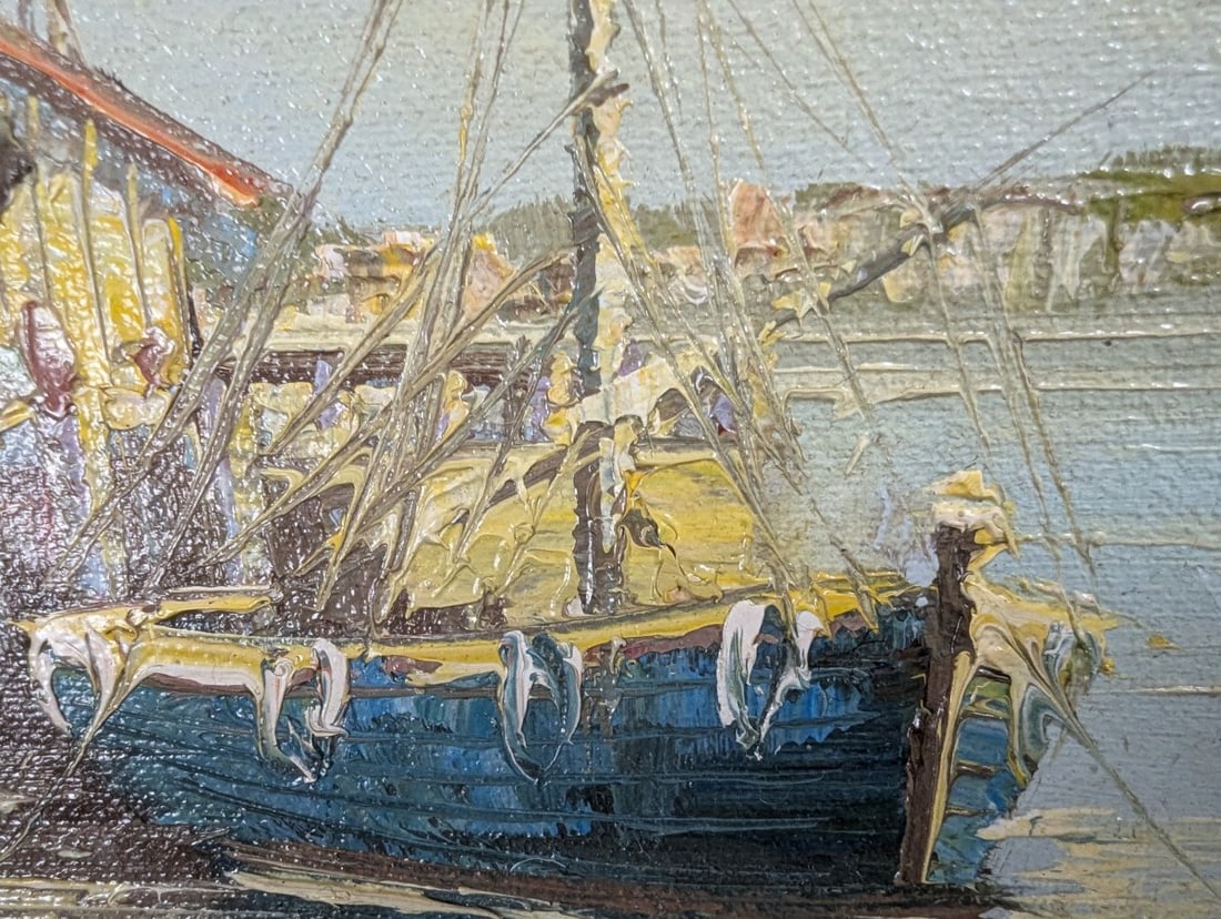 Vintage J. Martin Nautical Oil Painting Framed Coastal Scene 8 x 10 Art Decor - 10