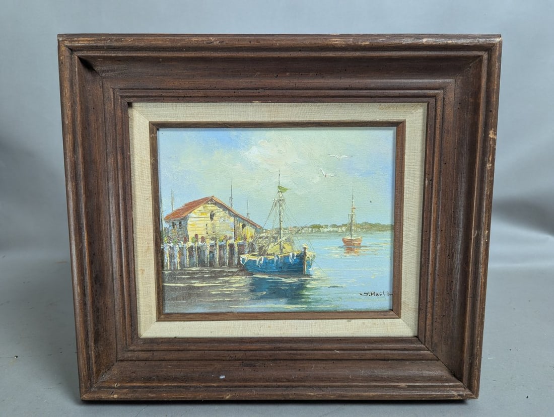 Vintage J. Martin Nautical Oil Painting Framed Coastal Scene 8 x 10 Art Decor (1 of 12)