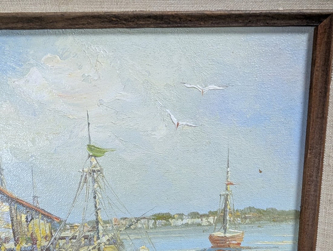 Vintage J. Martin Nautical Oil Painting Framed Coastal Scene 8 x 10 Art Decor - 5