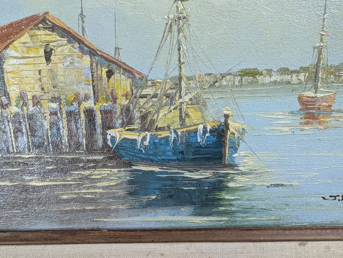 Vintage J. Martin Nautical Oil Painting Framed Coastal Scene 8 x 10 Art Decor - 7