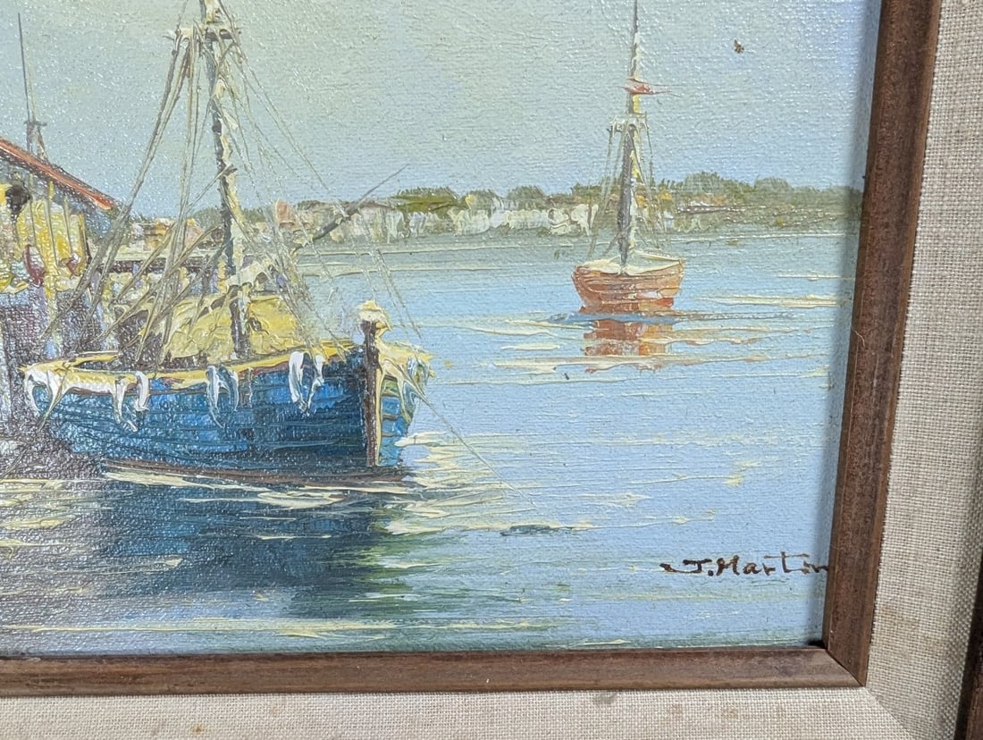 Vintage J. Martin Nautical Oil Painting Framed Coastal Scene 8 x 10 Art Decor - 8