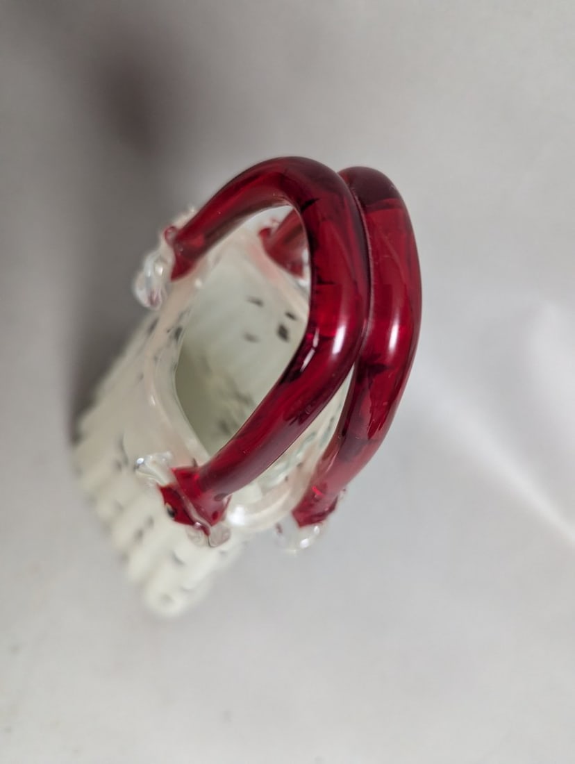 Stunning Murano-Style Art Glass Purse Vases Red Black White Decorative Pair - 7