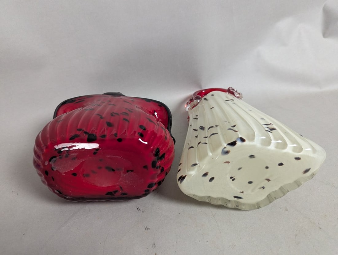 Stunning Murano-Style Art Glass Purse Vases Red Black White Decorative Pair - 8