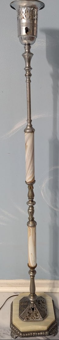 Vintage Art Deco Style Floor Lamp with Onyx Marble Base Unique Design: **Important** Please read below description on how to avoid high shipping costs. Illuminate your space with this stunning Vintage Art Deco Style Floor Lamp, measuring 57 high x 10 square base/. This