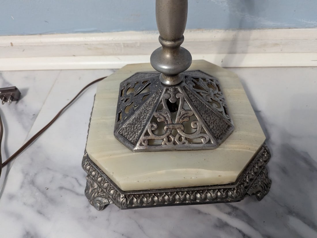 Vintage Art Deco Style Floor Lamp with Onyx Marble Base Unique Design - 6