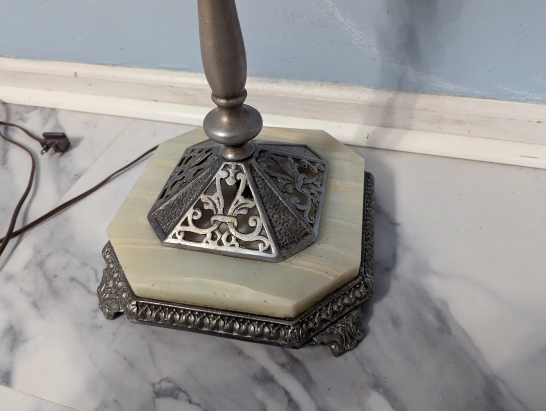 Vintage Art Deco Style Floor Lamp with Onyx Marble Base Unique Design - 7