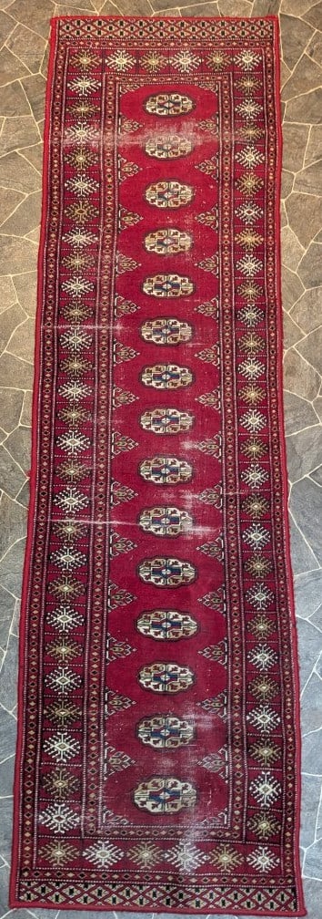 Bokhara Style Wool Runner Rug Vintage Hand-Knotted Hallway Carpet Decor 20 x 108: **Important** Please read below description on how to avoid high shipping costs. This beautiful Bokhara Style Wool Runner Rug showcases a classic design with distinct repeating 'gul' motifs on a