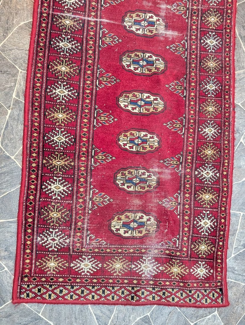 Bokhara Style Wool Runner Rug Vintage Hand-Knotted Hallway Carpet Decor 20 x 108 - 2