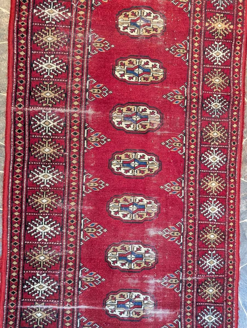 Bokhara Style Wool Runner Rug Vintage Hand-Knotted Hallway Carpet Decor 20 x 108 - 4
