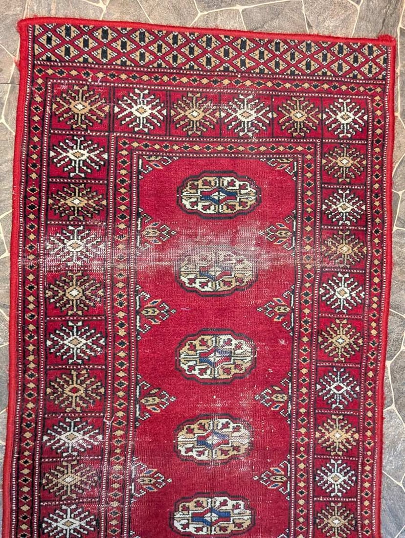 Bokhara Style Wool Runner Rug Vintage Hand-Knotted Hallway Carpet Decor 20 x 108 - 5