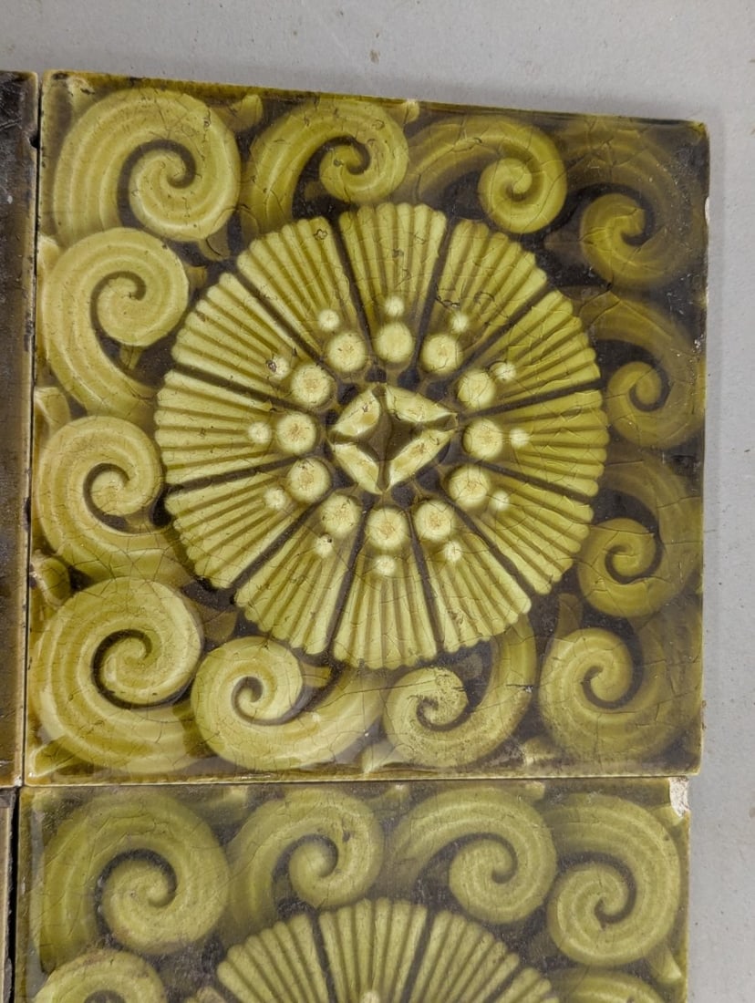Antique Victorian Aesthetic Movement Ceramic Tile Collection with Corner Chips - 2