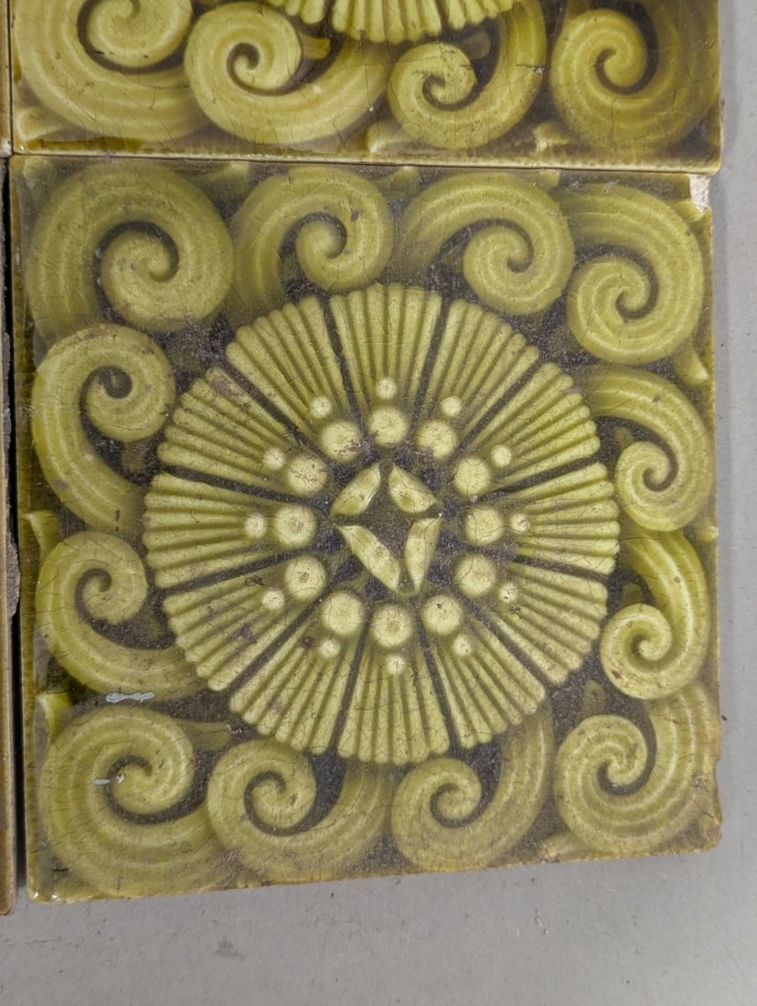 Antique Victorian Aesthetic Movement Ceramic Tile Collection with Corner Chips - 3