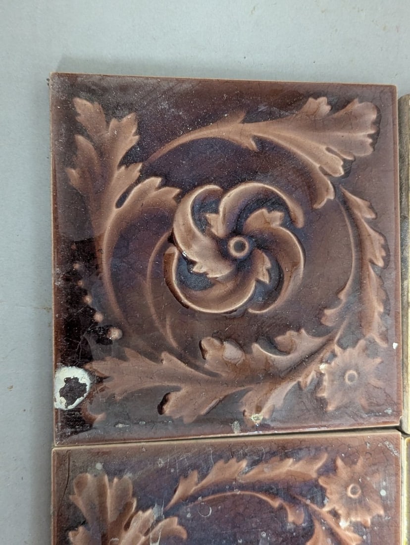 Antique Victorian Aesthetic Movement Ceramic Tile Collection with Corner Chips - 6