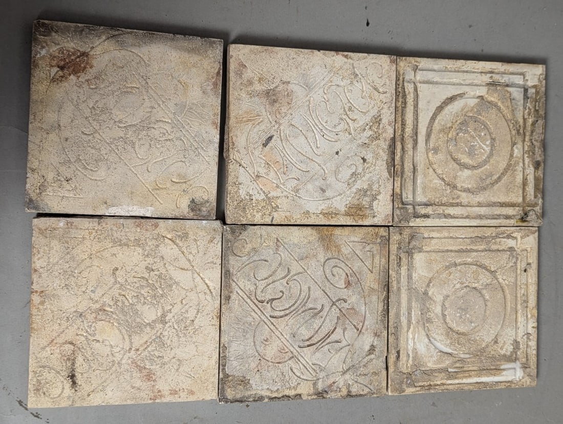 Antique Victorian Aesthetic Movement Ceramic Tile Collection with Corner Chips - 8