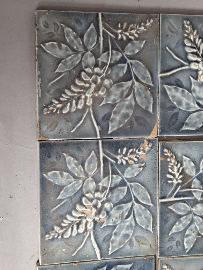 Set of AETCO Wisteria Tiles Antique Arts & Crafts Design Salvaged Set of 9 - 2