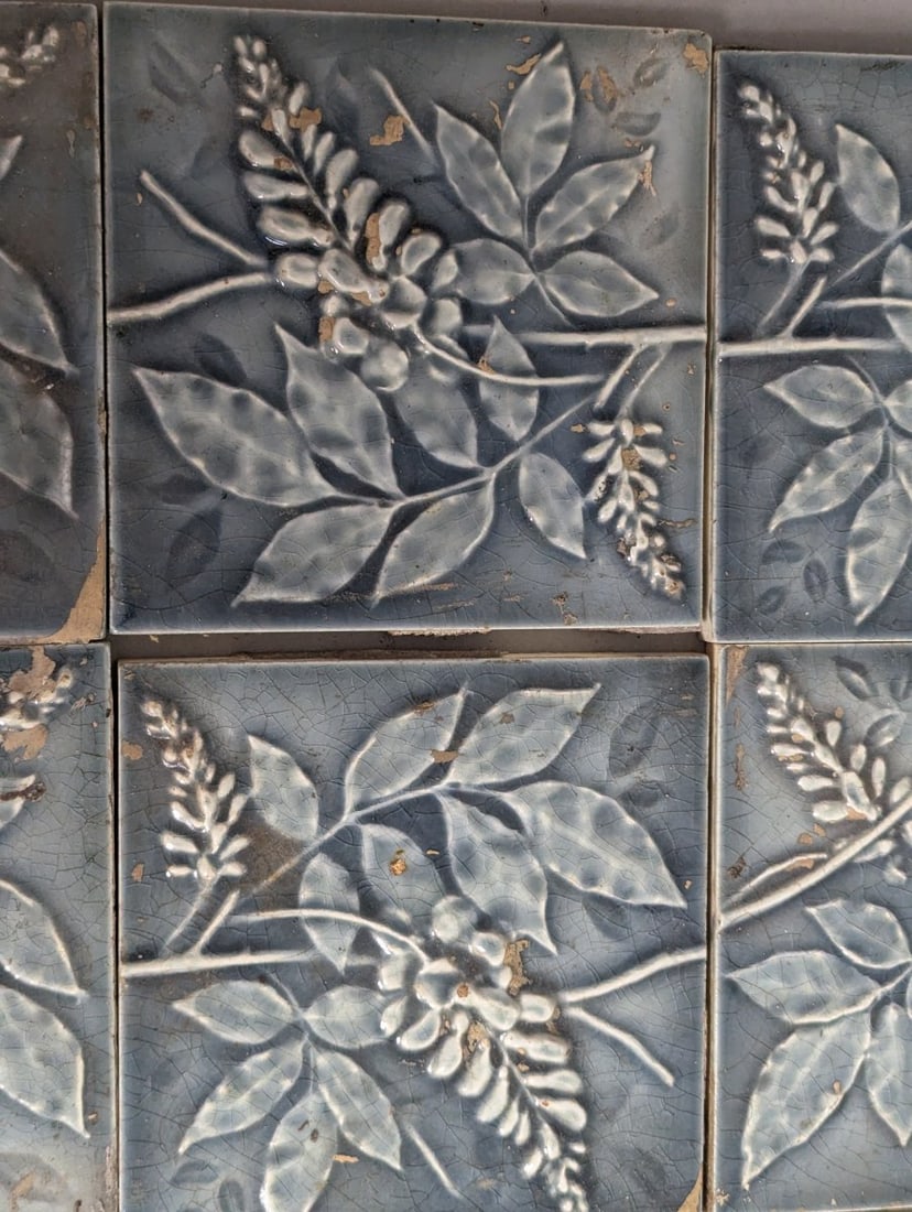 Set of AETCO Wisteria Tiles Antique Arts & Crafts Design Salvaged Set of 9 - 3