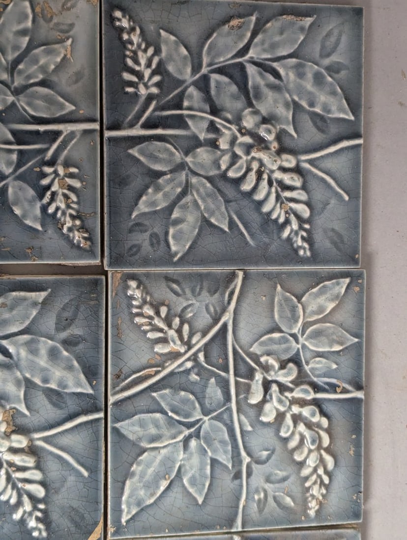 Set of AETCO Wisteria Tiles Antique Arts & Crafts Design Salvaged Set of 9 - 4