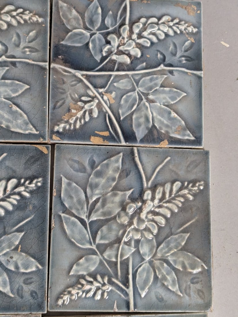 Set of AETCO Wisteria Tiles Antique Arts & Crafts Design Salvaged Set of 9 - 5