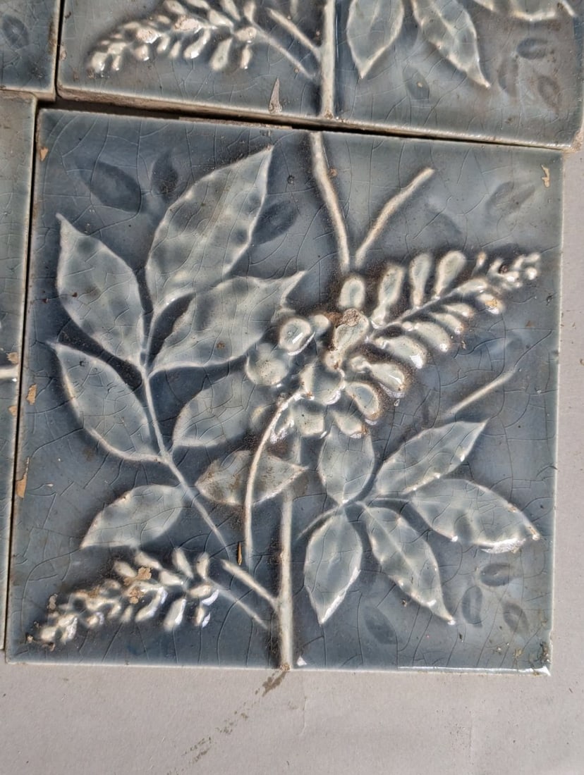 Set of AETCO Wisteria Tiles Antique Arts & Crafts Design Salvaged Set of 9 - 6