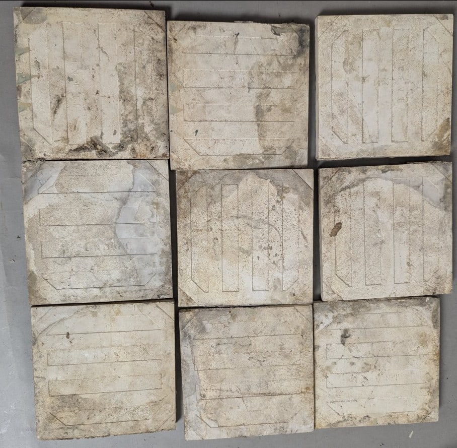Set of AETCO Wisteria Tiles Antique Arts & Crafts Design Salvaged Set of 9 - 7