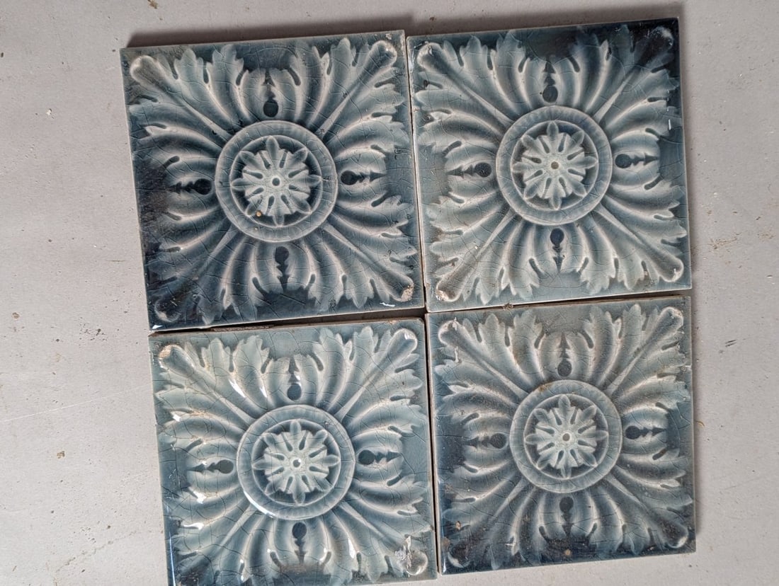Set of 4 Antique Art Nouveau Relief Tiles by Trent Tile Co. Decorative Restoration Collectible (1 of 6)
