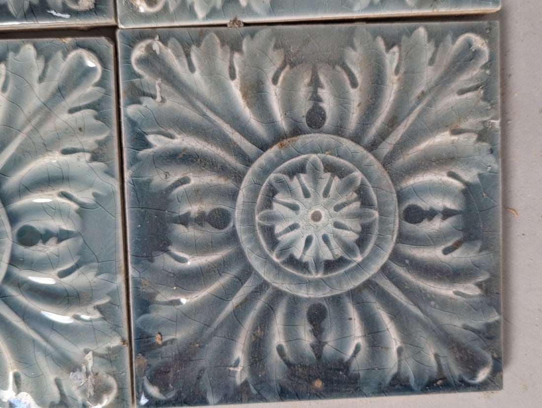 Set of 4 Antique Art Nouveau Relief Tiles by Trent Tile Co. Decorative Restoration Collectible - 2
